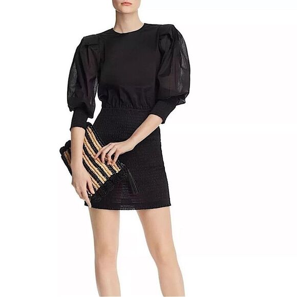 REBECCA MINKOFF Dress Tabby Ballloon Sleeve Smocked Mini Size M - Picture 3 of 15